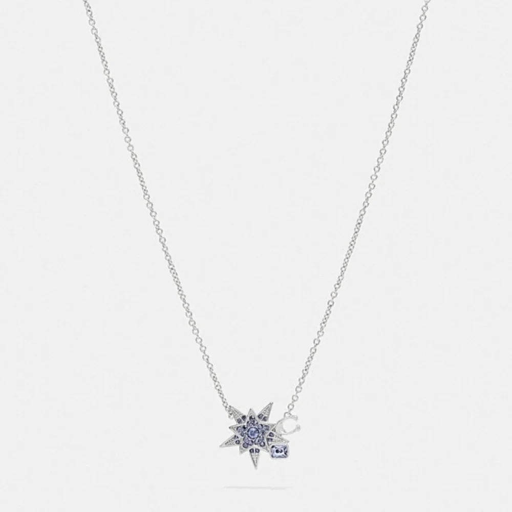 💙▪️Coach ▪️Signature Silver Blue Star Necklace W/ Swarovski Crystals